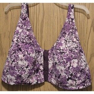 Comfort Choice Women's Plus Size Cotton Front-Close Purple Wireless Bra,Size 54G